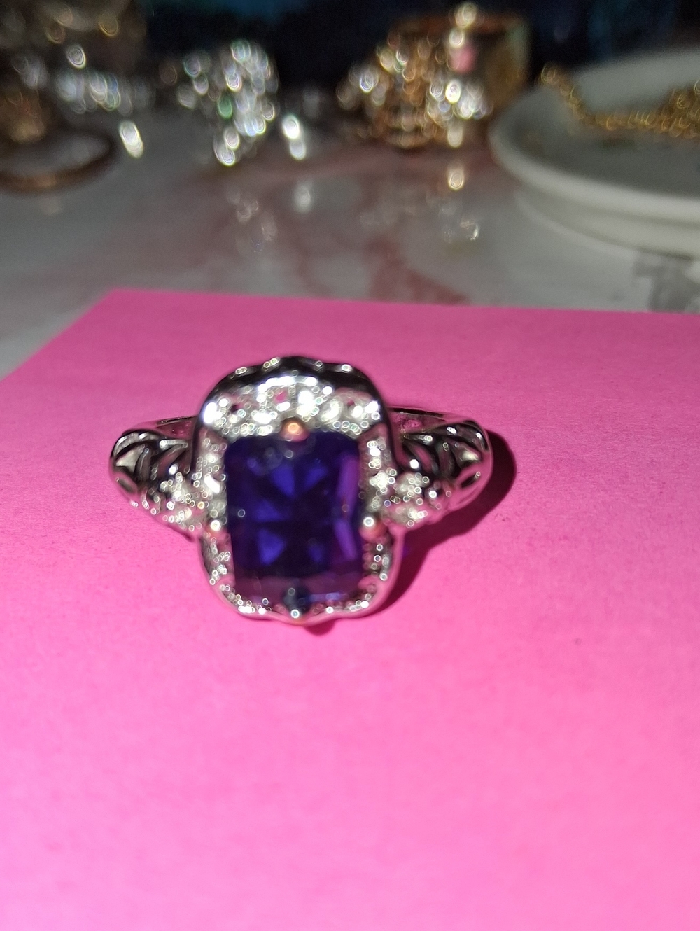 Sterling Silver Purple Gem Halo Ring